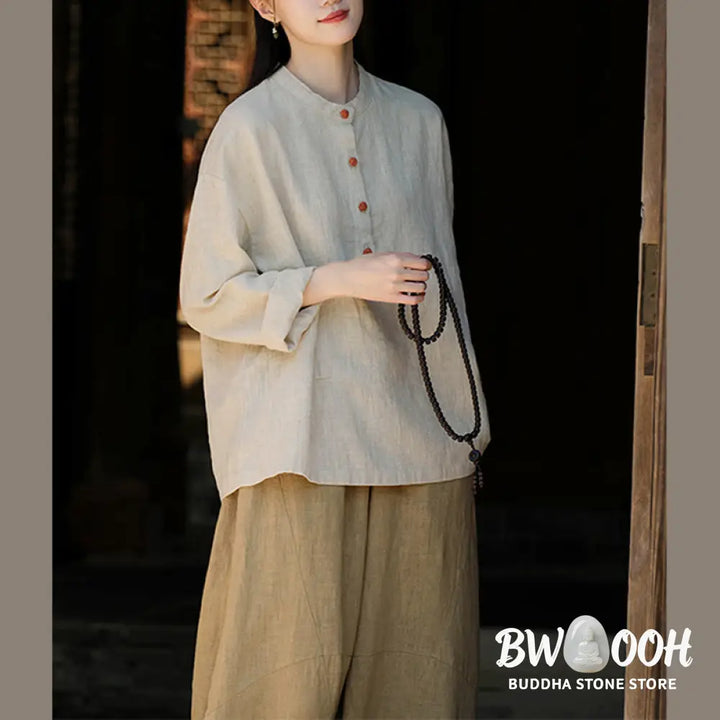 Buddha Stones Solid Color Loose Button Blouse Long Sleeve Shirt Top - Long Sleeve Shirt