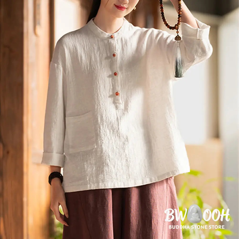 Buddha Stones Solid Color Loose Button Blouse Long Sleeve Shirt Top - Long Sleeve Shirt