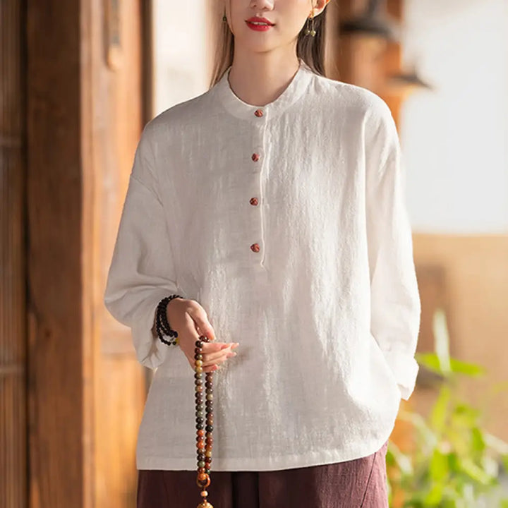 BWOOOH Solid Color Loose Button Blouse Long Sleeve Shirt 