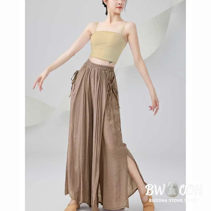 BWOOOH printed wide-leg yoga pants - Solid Color Loose Cotton Linen Wide Leg 