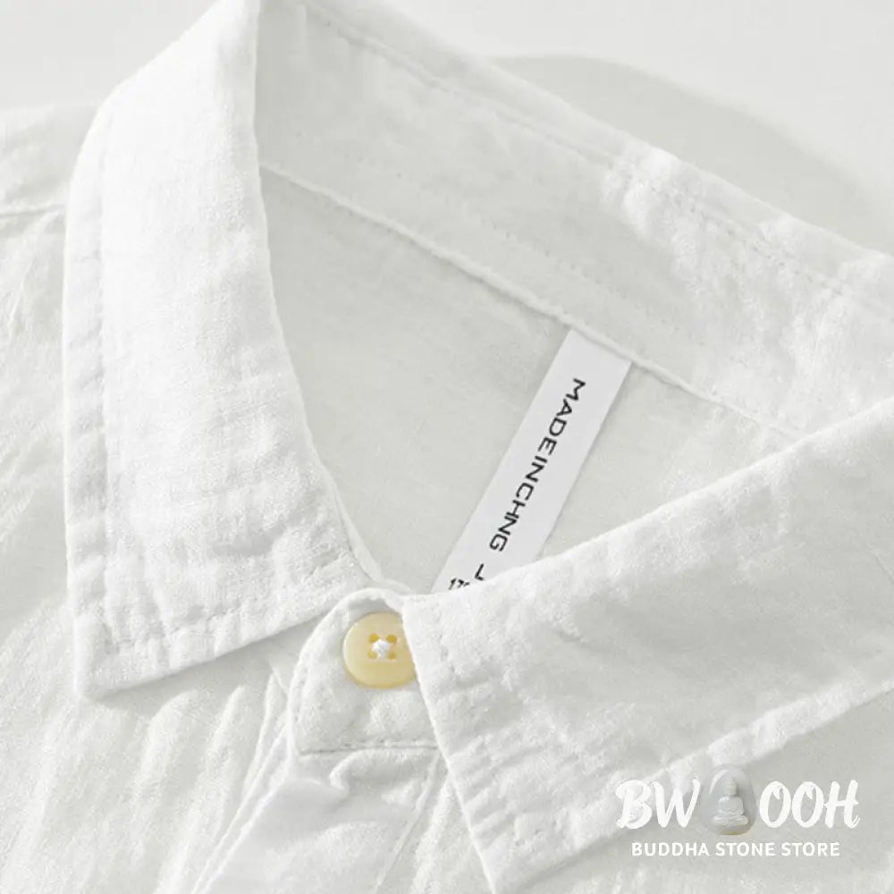 Buddha Stones Solid Color Loose Long Sleeve Half Button Shirt Linen Men Clothing - Men’s Shirts