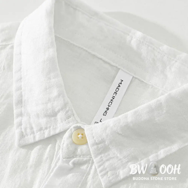 Buddha Stones Solid Color Loose Long Sleeve Half Button Shirt Linen Men Clothing - Men’s Shirts