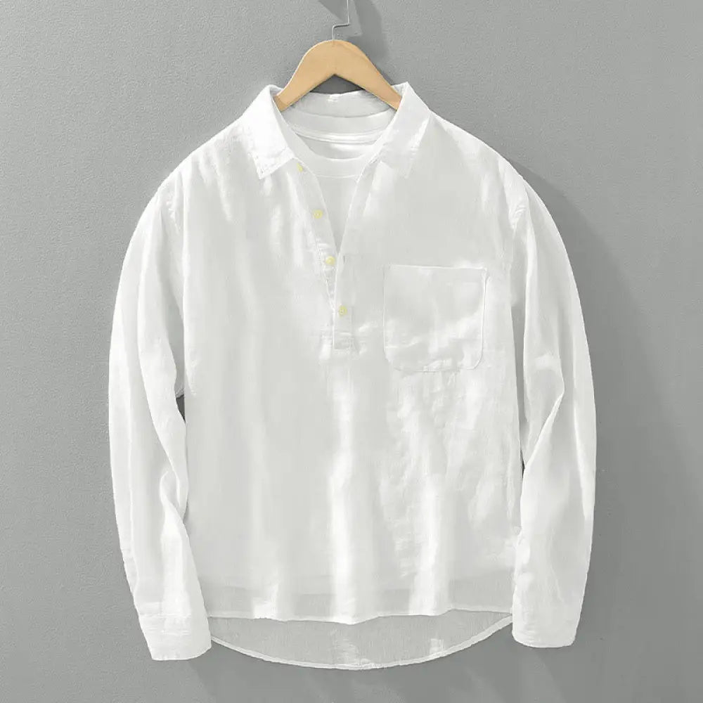 BWOOOH Solid Color Loose Long Sleeve Half Button Shirt Li