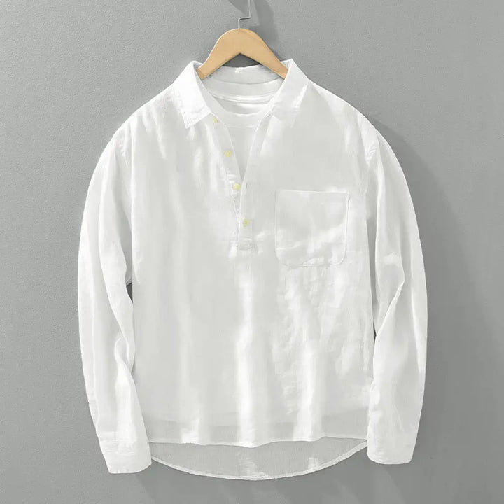 BWOOOH Solid Color Loose Long Sleeve Half Button Shirt Li