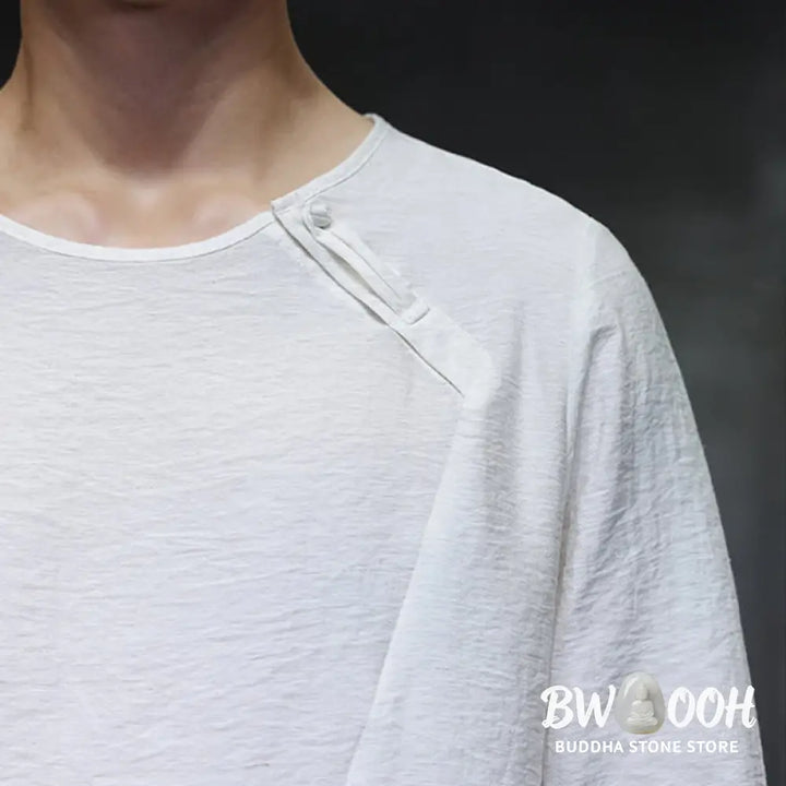 Buddha Stones Solid Color Loose Long Sleeve Round Neck Men’s Shirts - Men’s Shirts