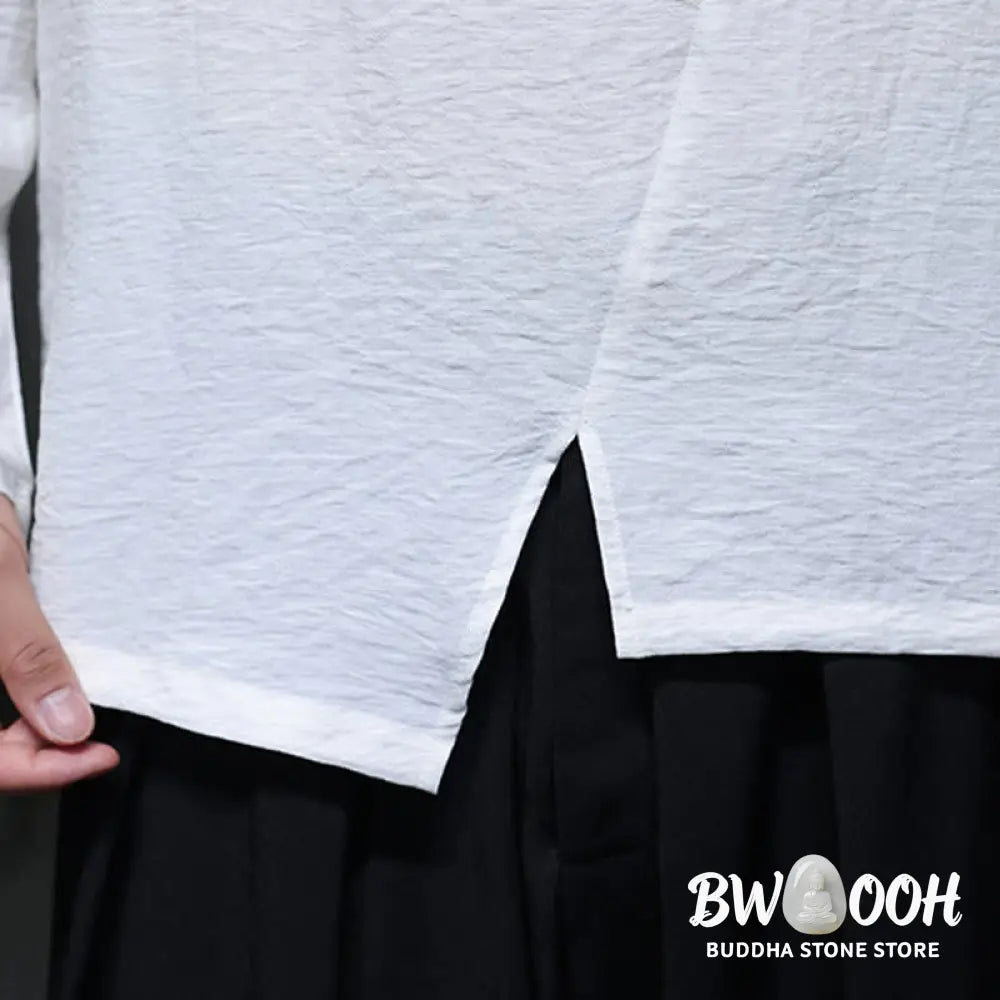 Buddha Stones Solid Color Loose Long Sleeve Round Neck Men’s Shirts - Men’s Shirts