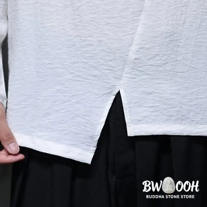Buddha Stones Solid Color Loose Long Sleeve Round Neck Men’s Shirts - Men’s Shirts