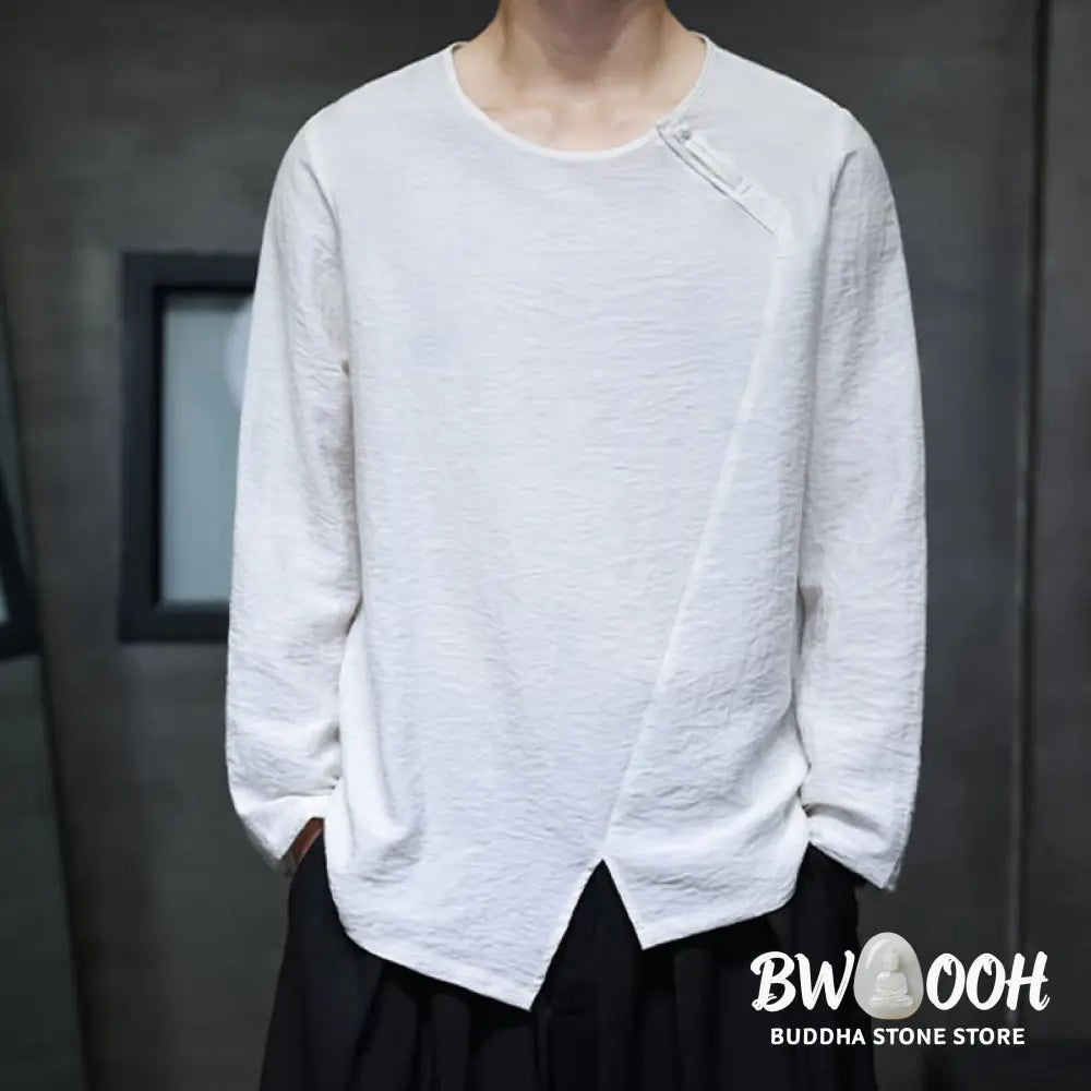 Buddha Stones Solid Color Loose Long Sleeve Round Neck Men’s Shirts - Men’s Shirts