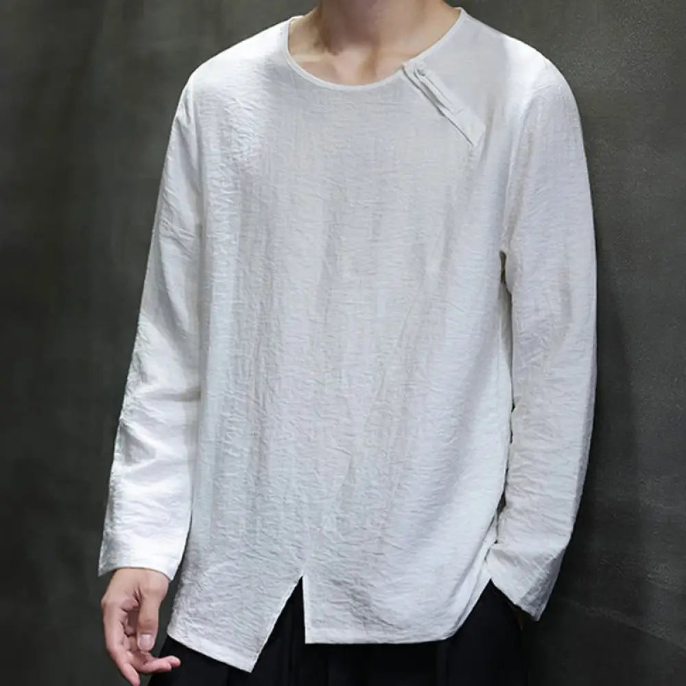 BWOOOH Solid Color Loose Long Sleeve Round Neck Men&