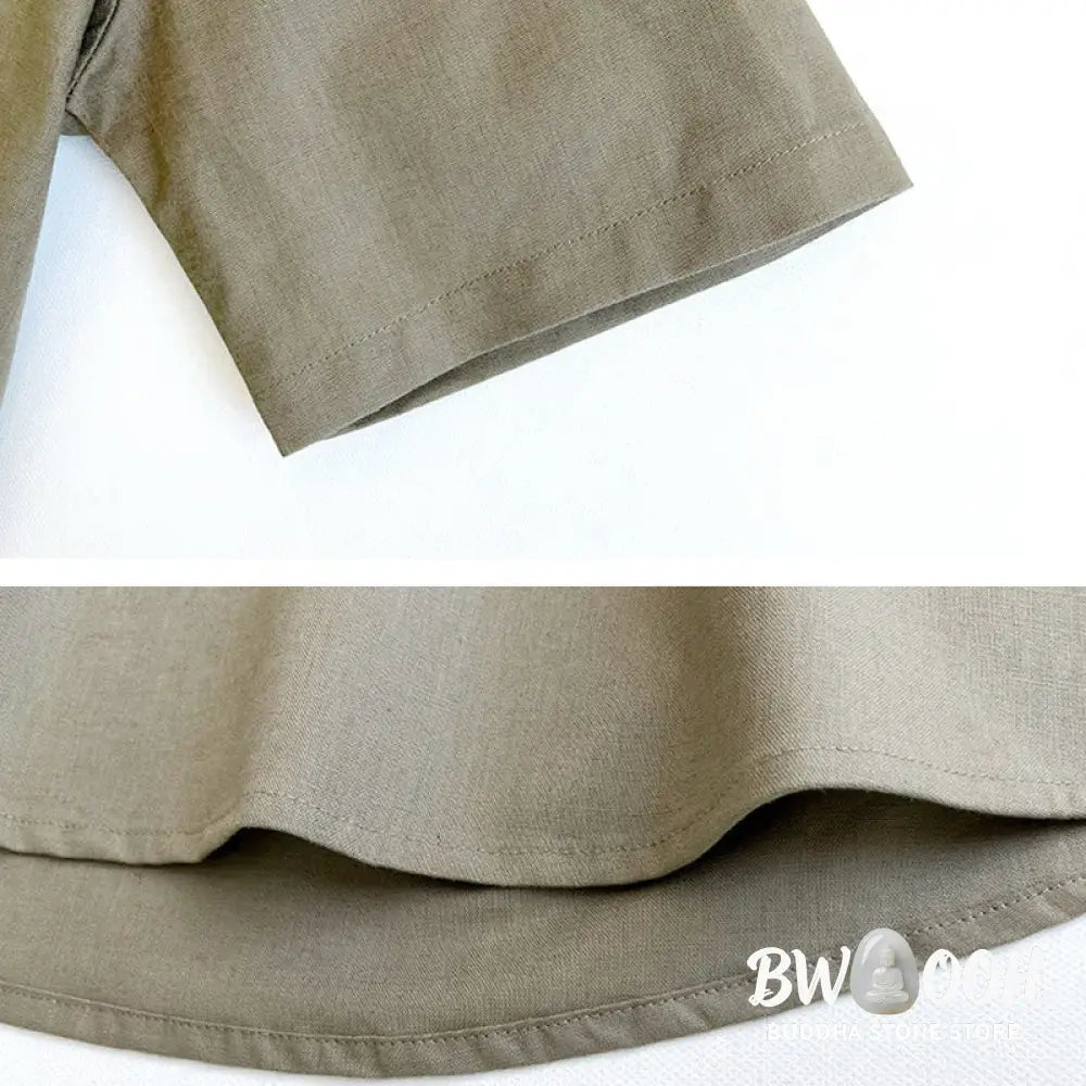 Buddha Stones Solid Color Men Short Sleeve Button Linen Shirt - Men’s Shirts