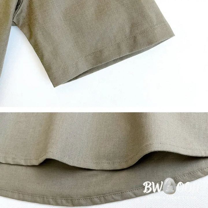 Buddha Stones Solid Color Men Short Sleeve Button Linen Shirt - Men’s Shirts