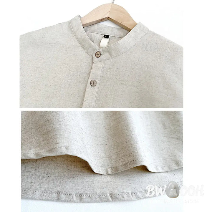 Buddha Stones Solid Color Men Short Sleeve Button Linen Shirt - Men’s Shirts