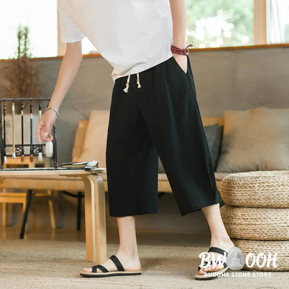 Buddha Stones Solid Color Mid-length Linen Men&