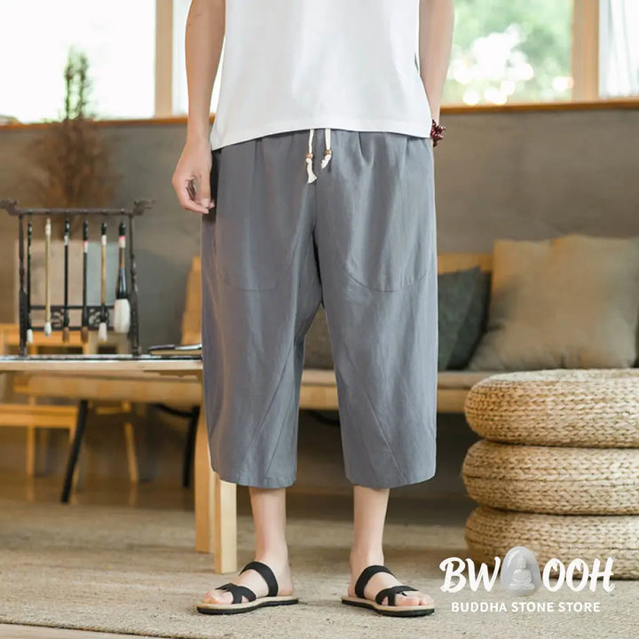 Buddha Stones Solid Color Mid-length Linen Men&