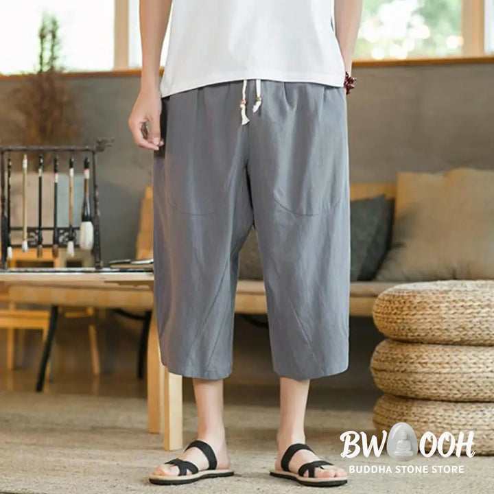 Buddha Stones Solid Color Mid-length Linen Men&