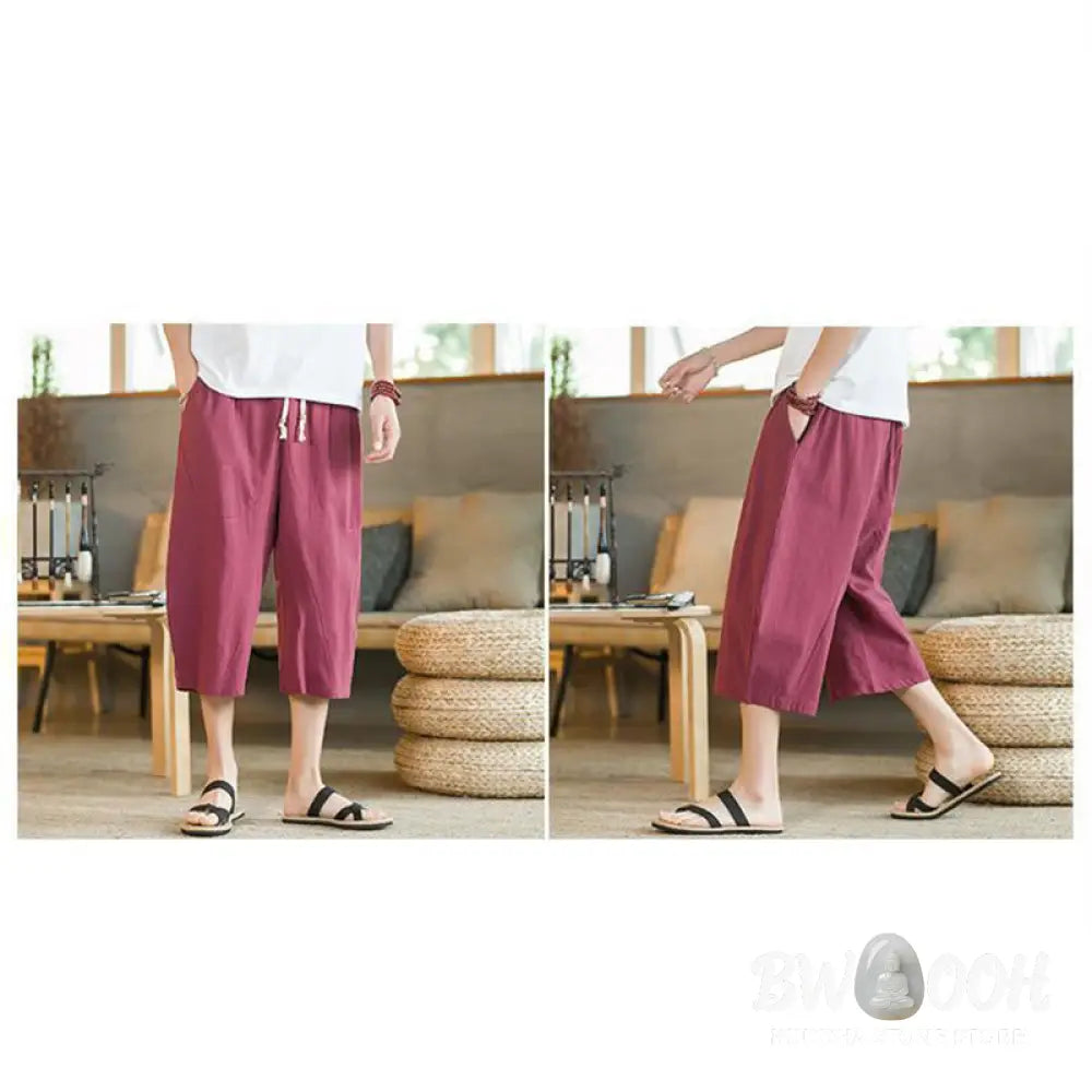 Buddha Stones Solid Color Mid-length Linen Men&