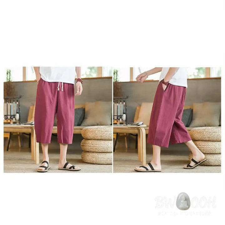 Buddha Stones Solid Color Mid-length Linen Men&