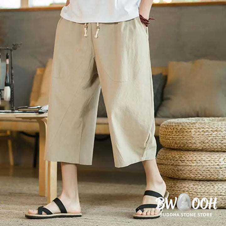 Buddha Stones Solid Color Mid-length Linen Men&