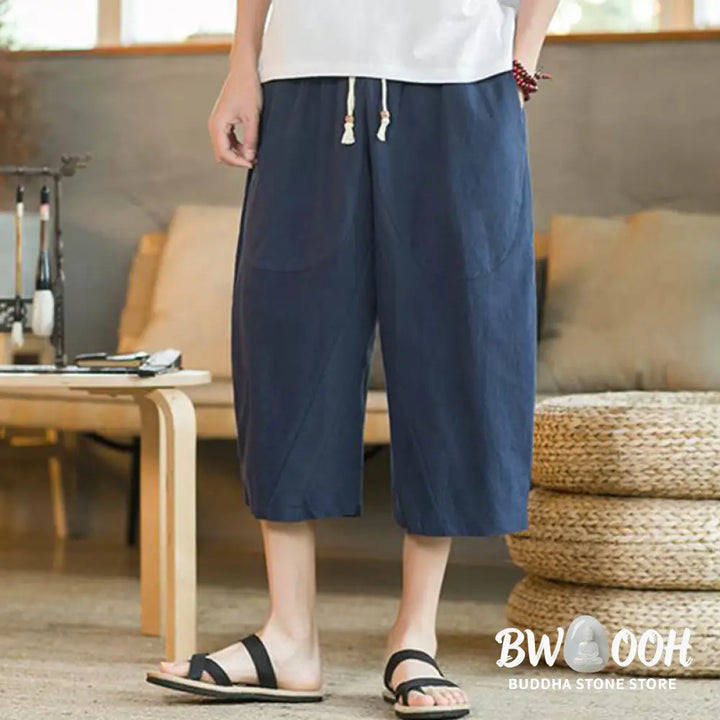 Buddha Stones Solid Color Mid-length Linen Men&