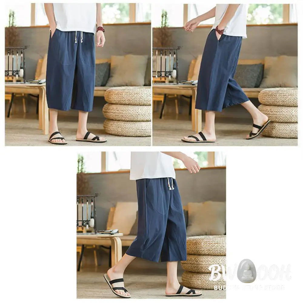 Buddha Stones Solid Color Mid-length Linen Men&