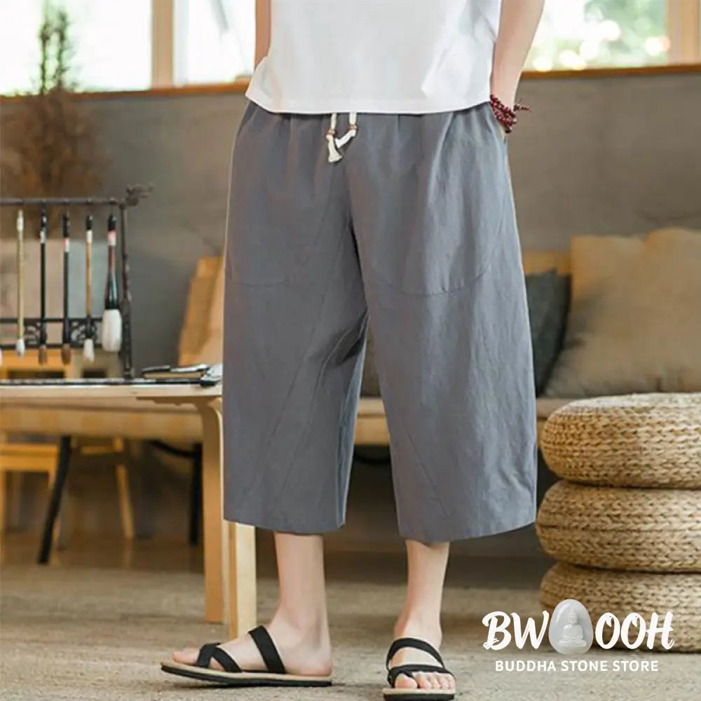 Buddha Stones Solid Color Mid-length Linen Men&