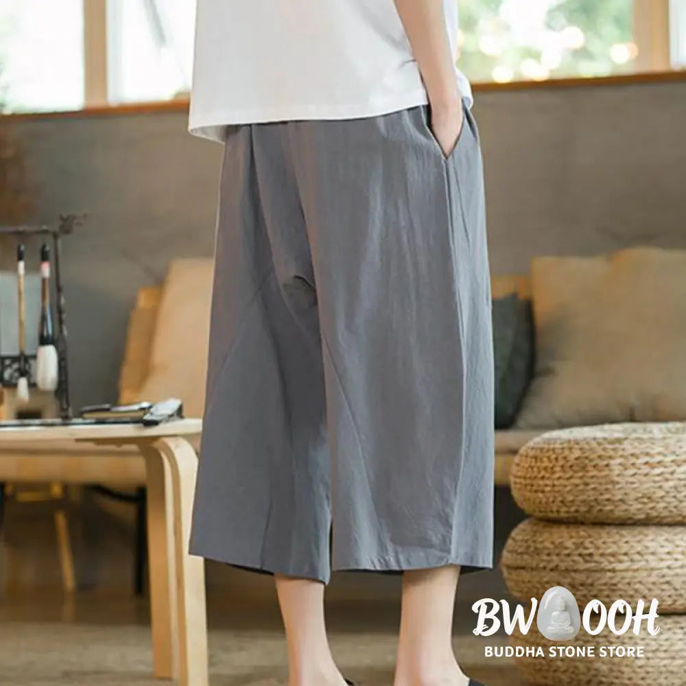 Buddha Stones Solid Color Mid-length Linen Men&