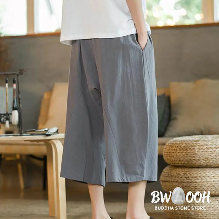Buddha Stones Solid Color Mid-length Linen Men&