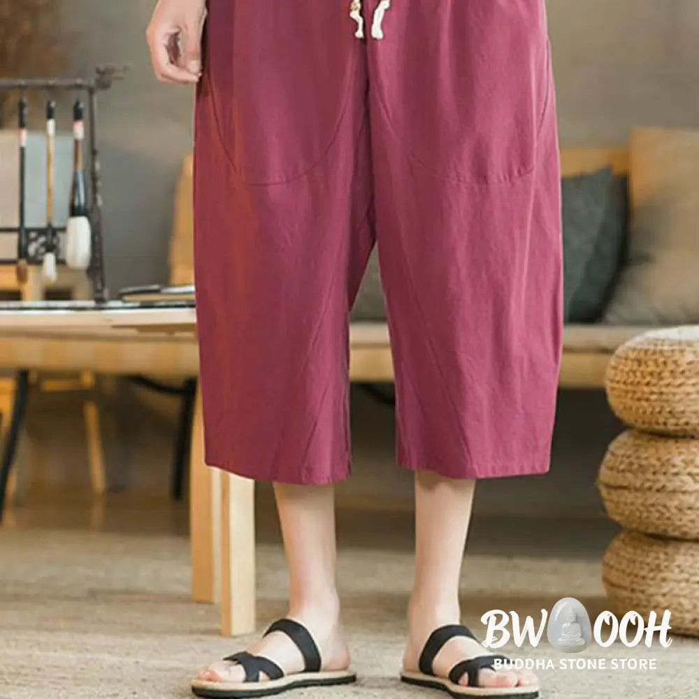 Buddha Stones Solid Color Mid-length Linen Men&