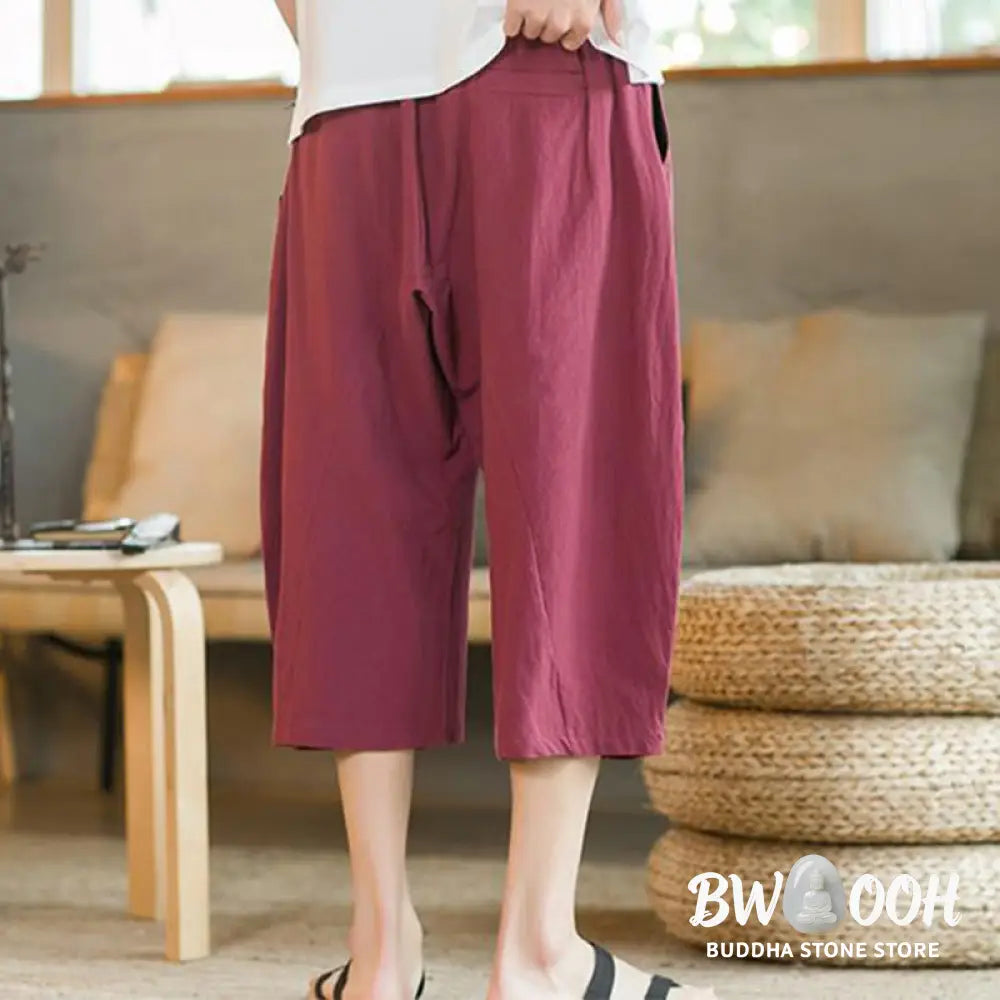 Buddha Stones Solid Color Mid-length Linen Men&