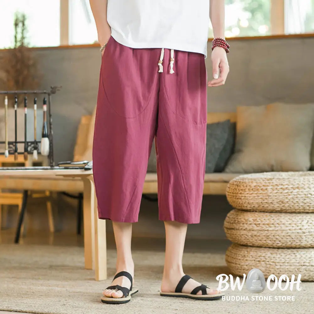 Buddha Stones Solid Color Mid-length Linen Men&