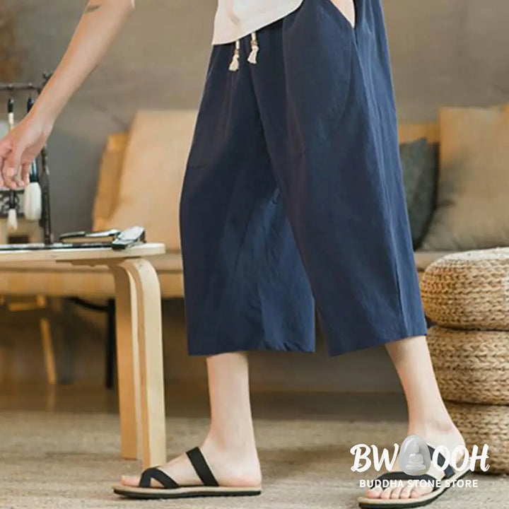 Buddha Stones Solid Color Mid-length Linen Men&