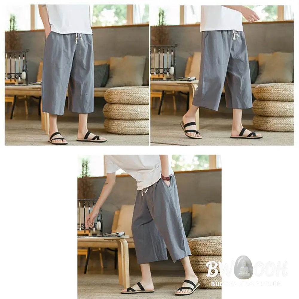 Buddha Stones Solid Color Mid-length Linen Men&