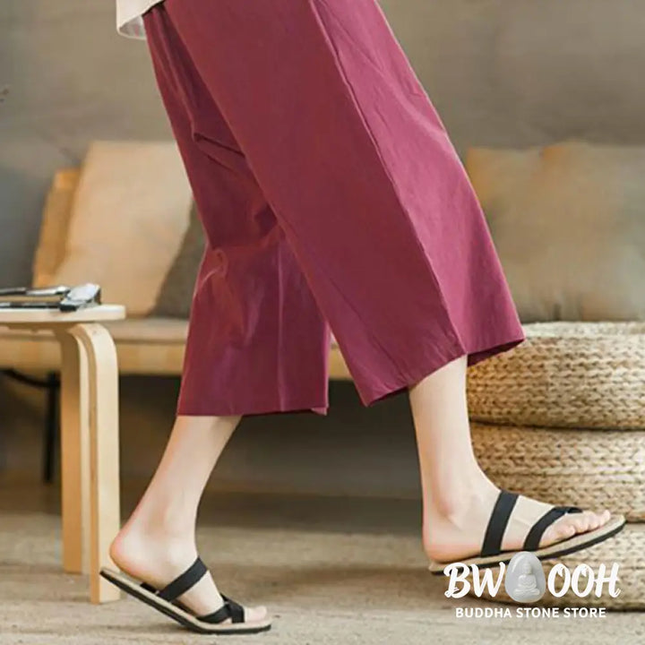 Buddha Stones Solid Color Mid-length Linen Men&