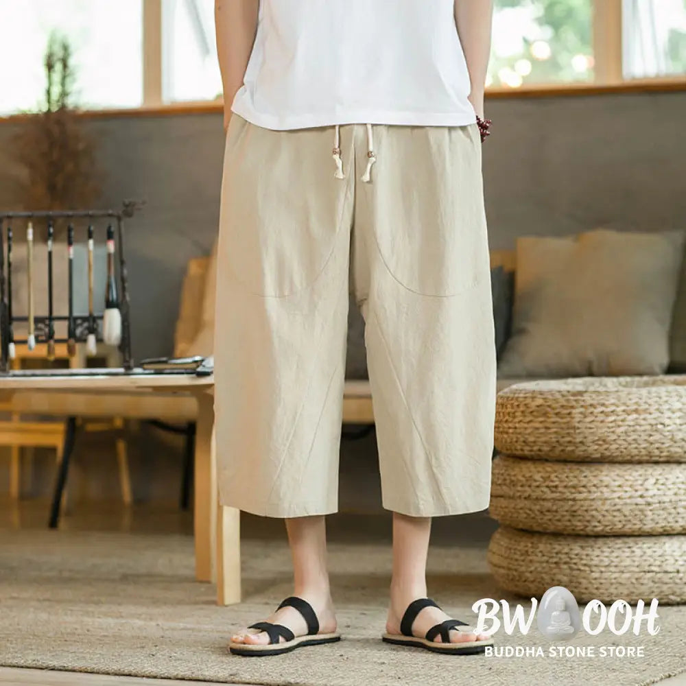 Buddha Stones Solid Color Mid-length Linen Men&