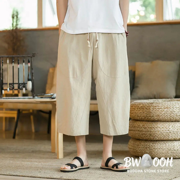 Buddha Stones Solid Color Mid-length Linen Men&