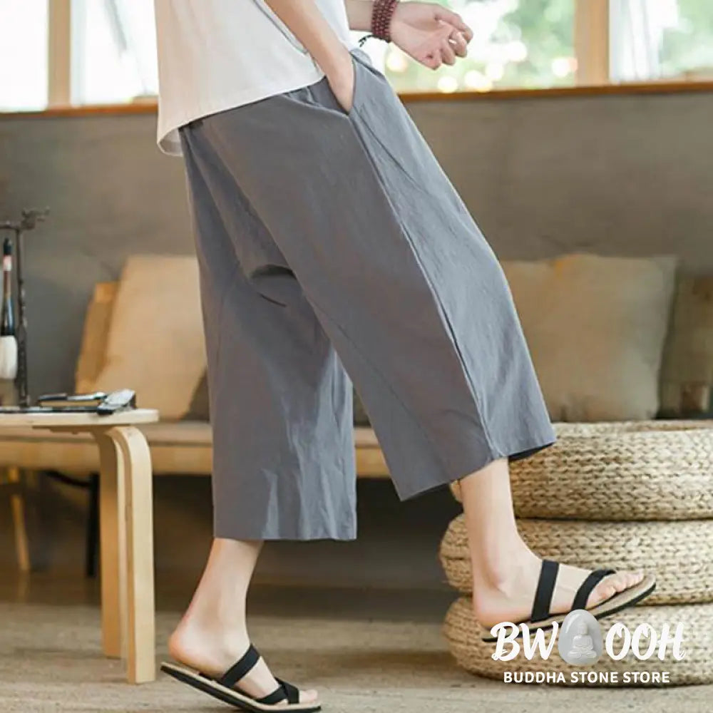 Buddha Stones Solid Color Mid-length Linen Men&