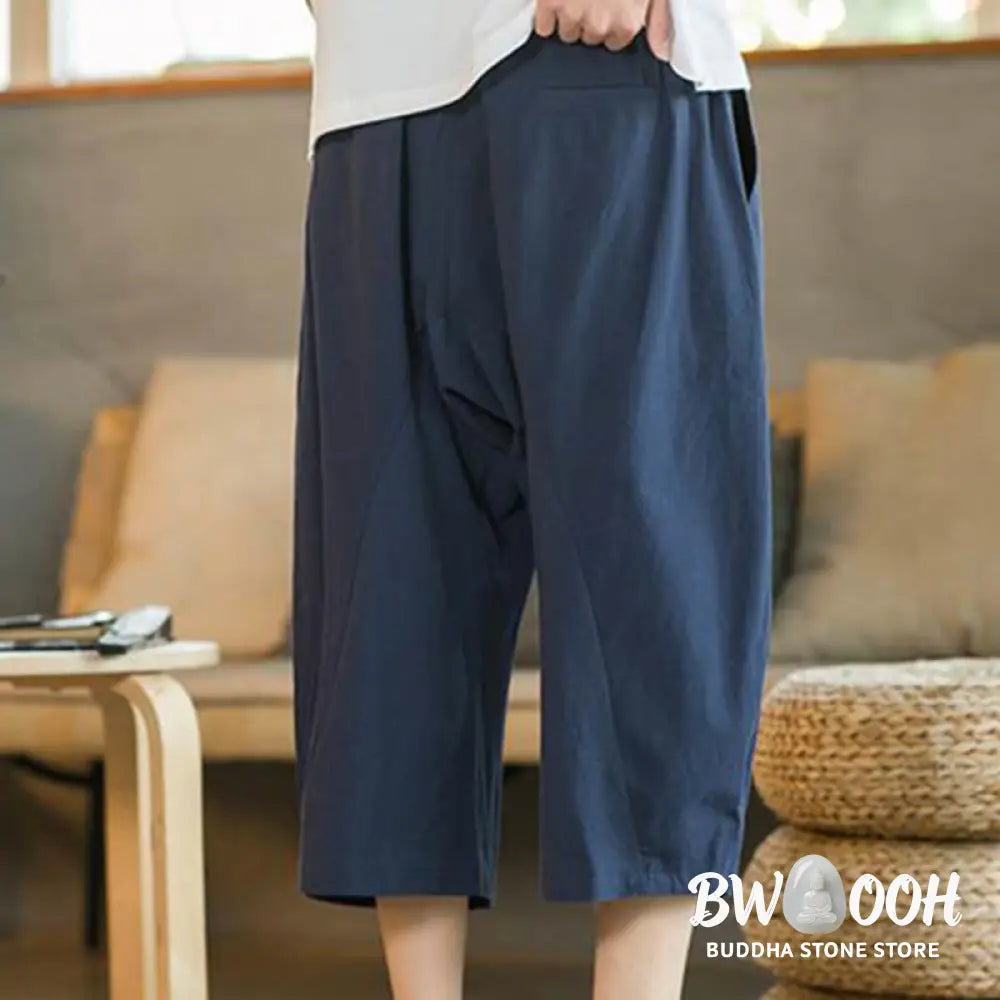 Buddha Stones Solid Color Mid-length Linen Men&