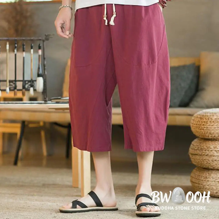 Buddha Stones Solid Color Mid-length Linen Men&