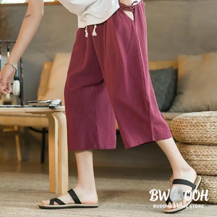 Buddha Stones Solid Color Mid-length Linen Men&
