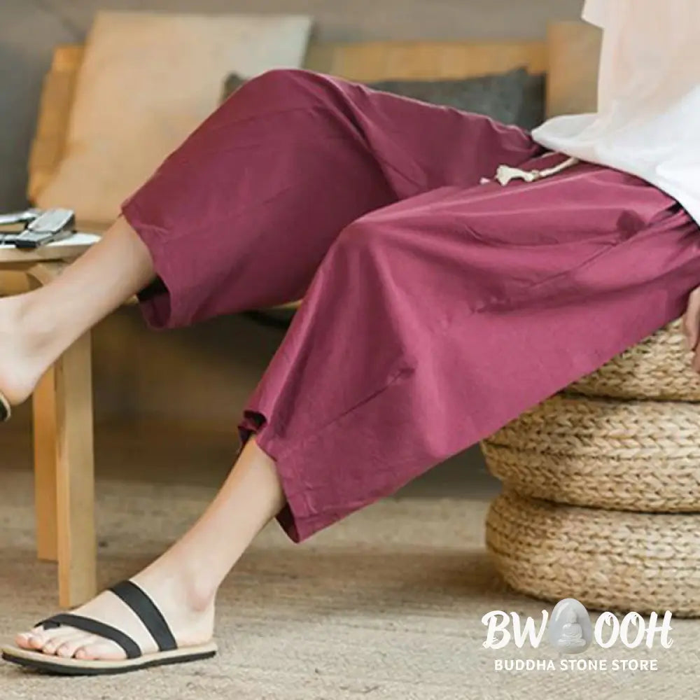 Buddha Stones Solid Color Mid-length Linen Men&