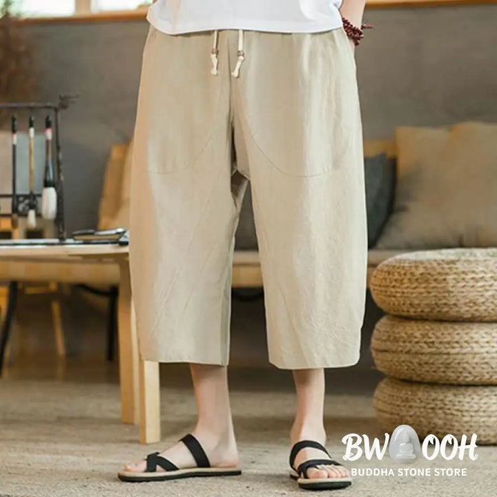 Buddha Stones Solid Color Mid-length Linen Men&