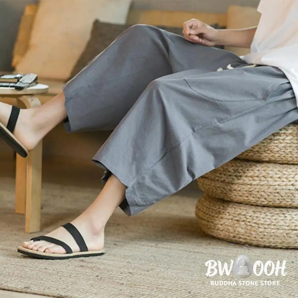 Buddha Stones Solid Color Mid-length Linen Men&
