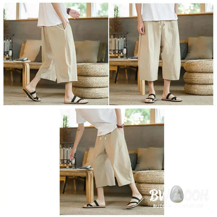 Buddha Stones Solid Color Mid-length Linen Men&