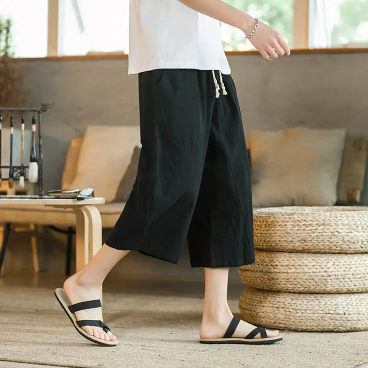 BWOOOH printed wide-leg yoga pants - Solid Color Mid-length Linen Men&
