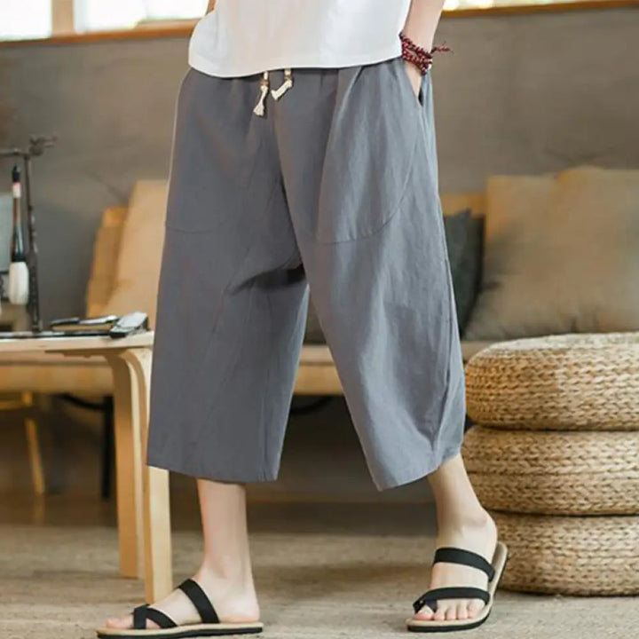 Buddha Stones Solid Color Mid-length Linen Men&