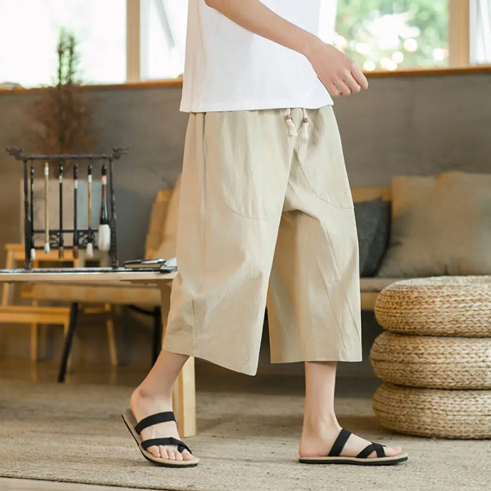 Buddha Stones Solid Color Mid-length Linen Men&