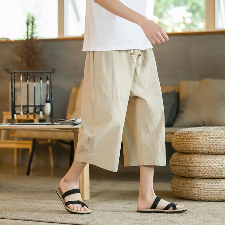 Buddha Stones Solid Color Mid-length Linen Men&