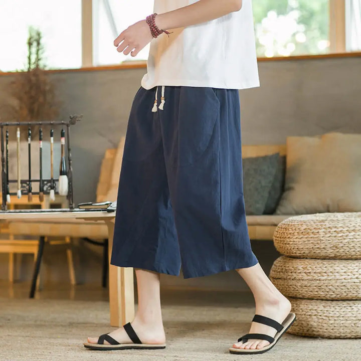 Buddha Stones Solid Color Mid-length Linen Men&