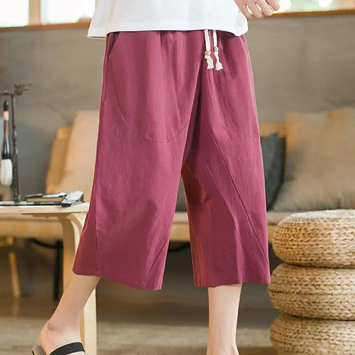 Buddha Stones Solid Color Mid-length Linen Men&