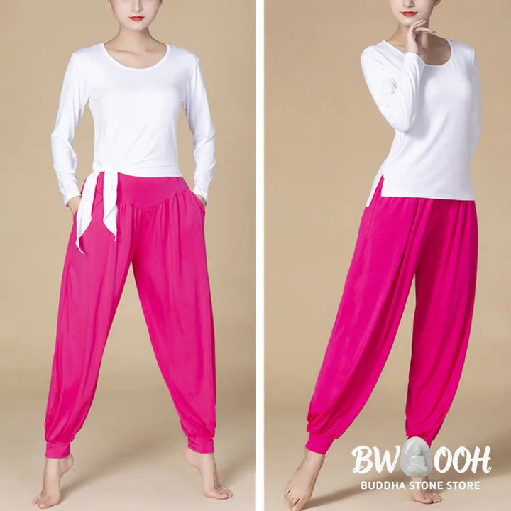 BWOOOH printed harem pants - Solid Color Modal Yoga Dance High Waist 